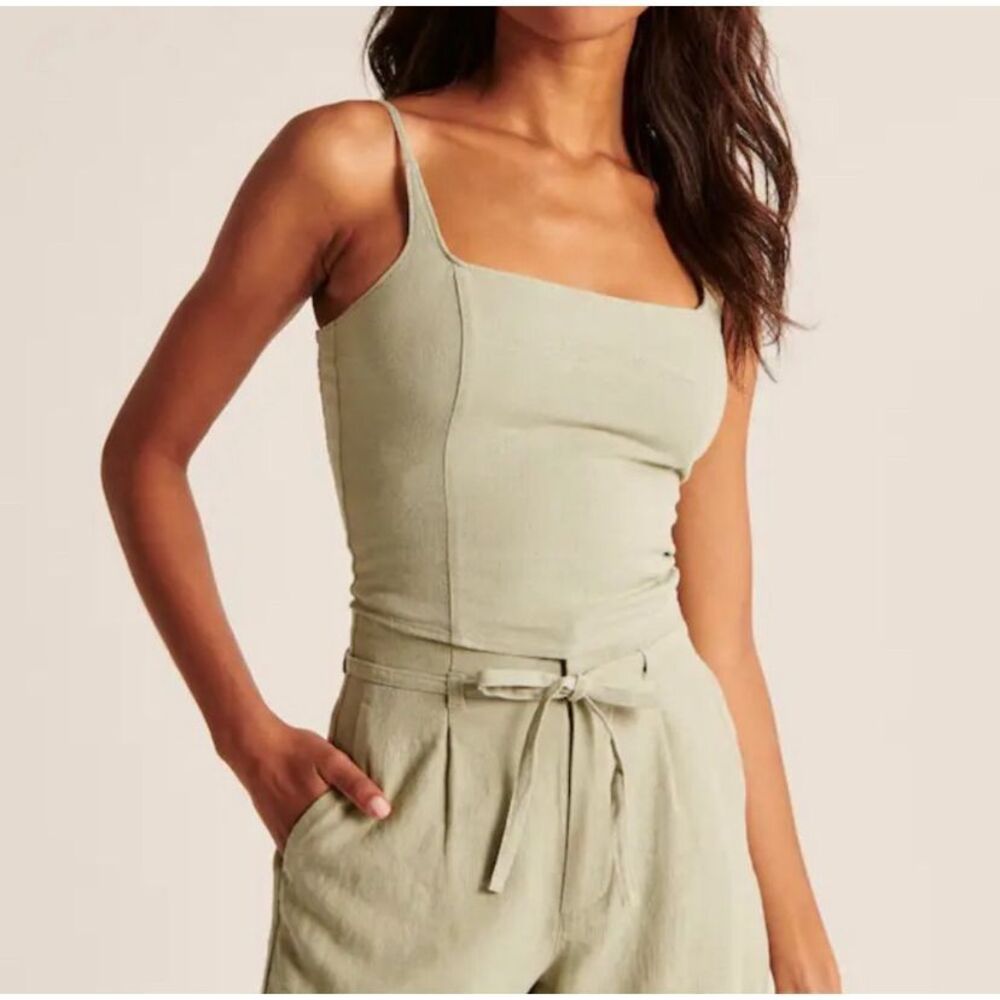 Abercrombie & Fitch Squareneck Linen-Blend camisole cami Top | XS